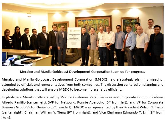 Meralco and Manila Goldcoast Development Corp. team up for progress