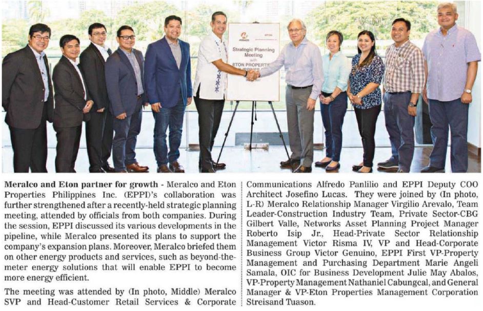 Meralco and Eton Properties Philippines Inc. partner for growth