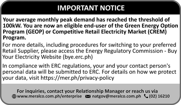 Bill ad for customers qualified for CREM and GEOP starting July 2026