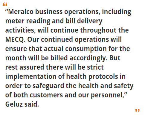 Meralco business operations will continue throughout MECQ