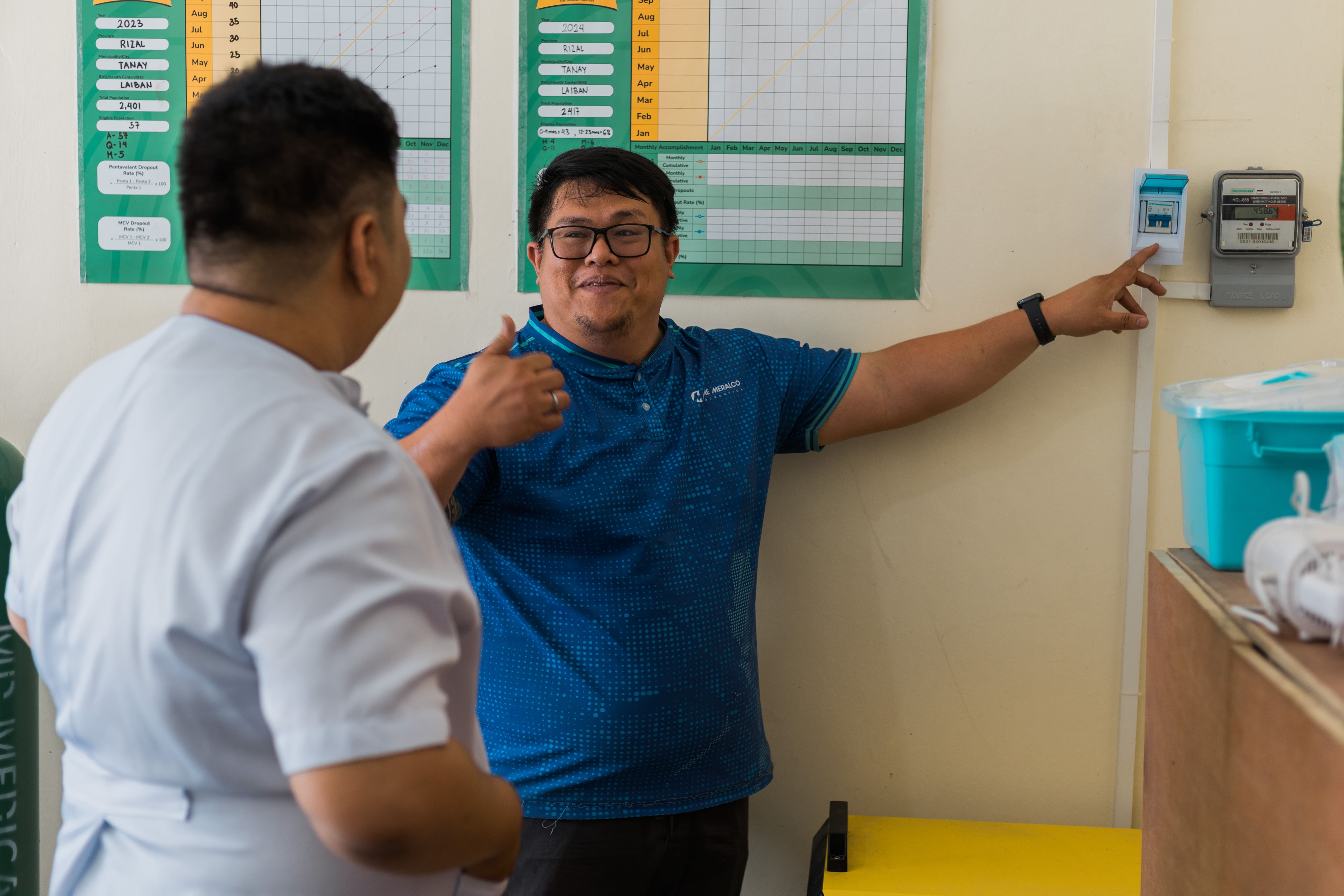 Barangay health workers and personnel are trained on how to use and maintain the solar PV system powering their health center.
