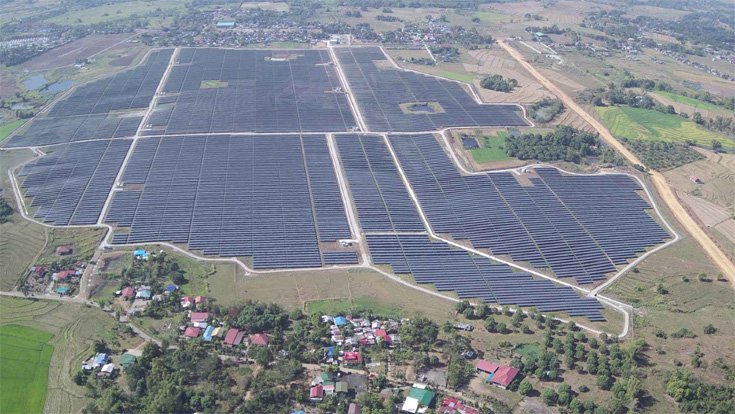 Solar panels in an open field