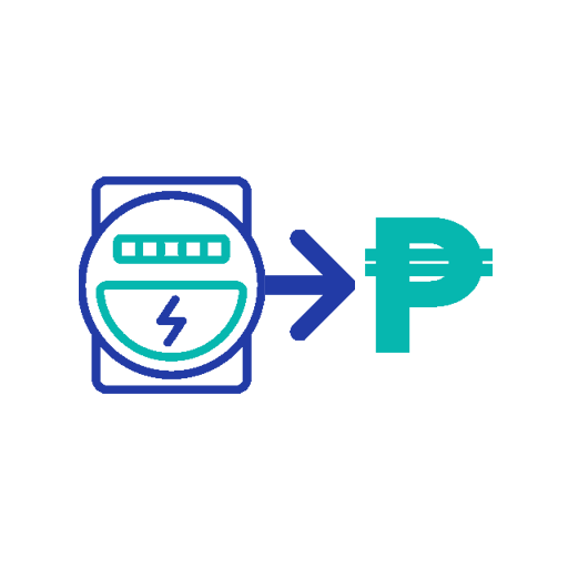 Electricity Meter and Peso Icon with Right Arrow In-between in Blue and Teal
