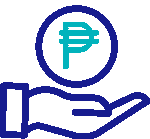 Hand Catching a Peso Coin Icon in Blue and Teal
