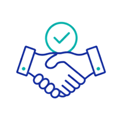 Handshake with Check Mark Above it Icon in Blue and Teal