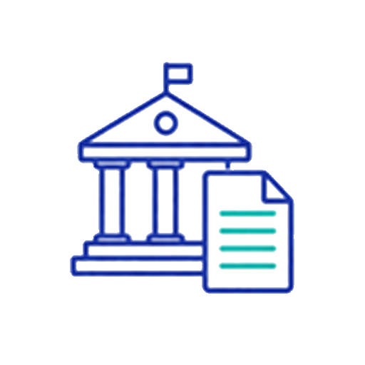 Bank and Document Icon in Blue and Teal