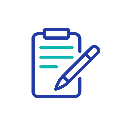 Clipboard with Pen Icon in Blue and Teal