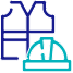 Safety Helmet and Vest Icon in Blue and Teal